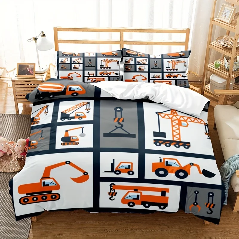 

3pcs Duvet Cover Set 1*Duvet Cover 2*Pillowcase Fashion Cartoon Engineering Lathe Print Bedding Set Soft Comfortable for Bed