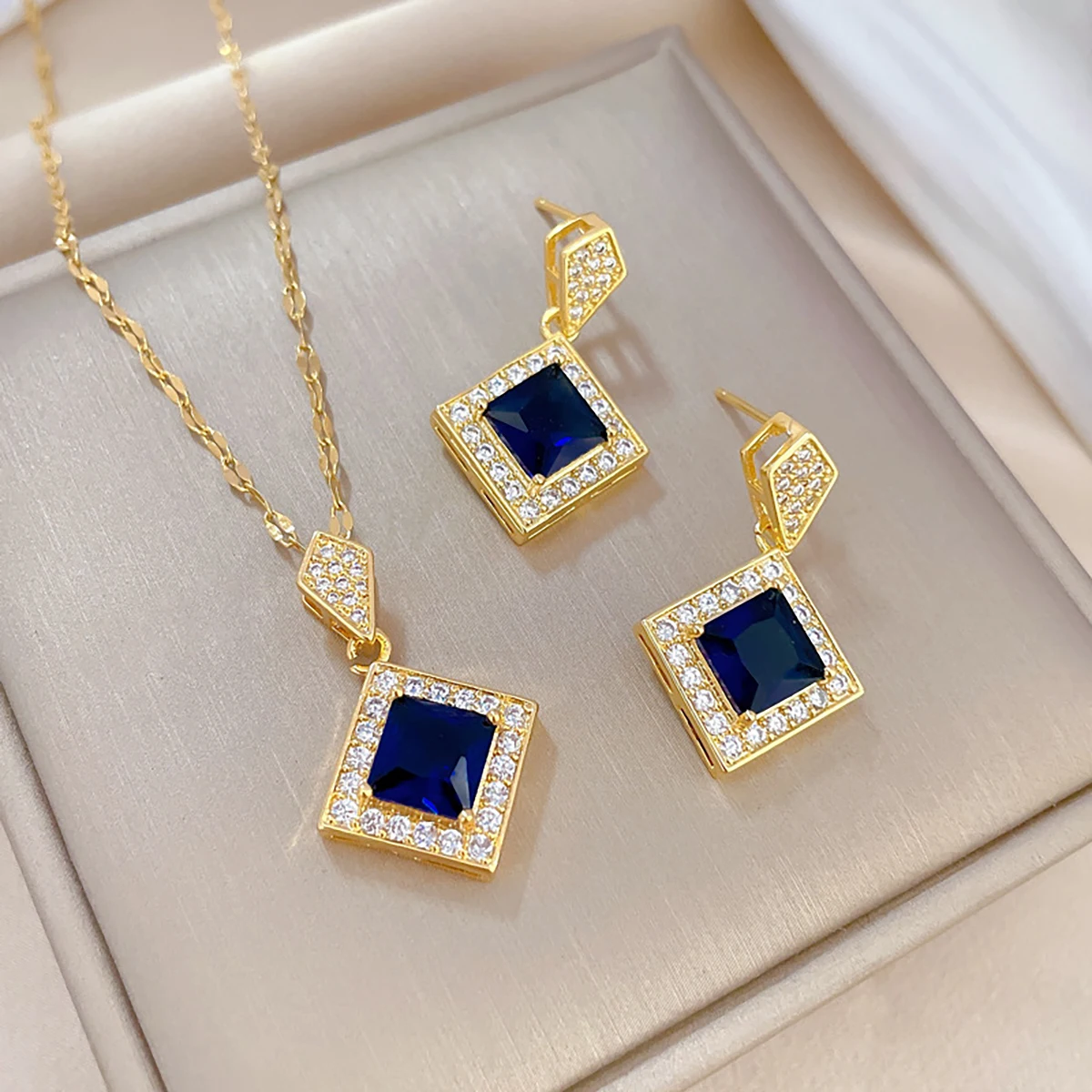 Geometry Square Necklace Earrings Bracelet Jewelry Set Ladies Jewelry Bridal Accessory Set jewelry sets jewelry set