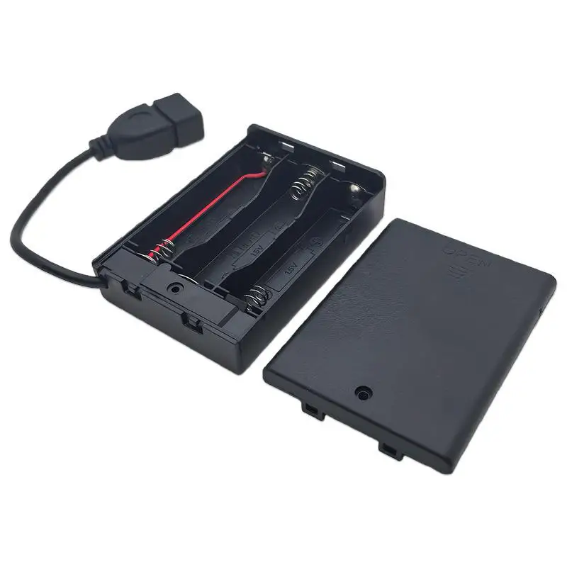 새로운 1/4개 USB 미니 전원 공급 장치 배터리 박스(커버 및 스위치 포함) 2/3/4/5/6슬롯 4.5V LED 스트립 조명용 AA USB 배터리 박스