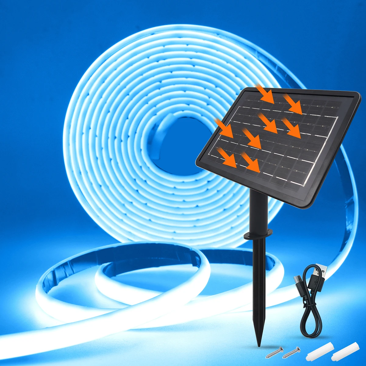 High-Density 24V Solar COB Neon Light Strip - Waterproof Flexible Warm White/Color Options, 320 LEDs/m