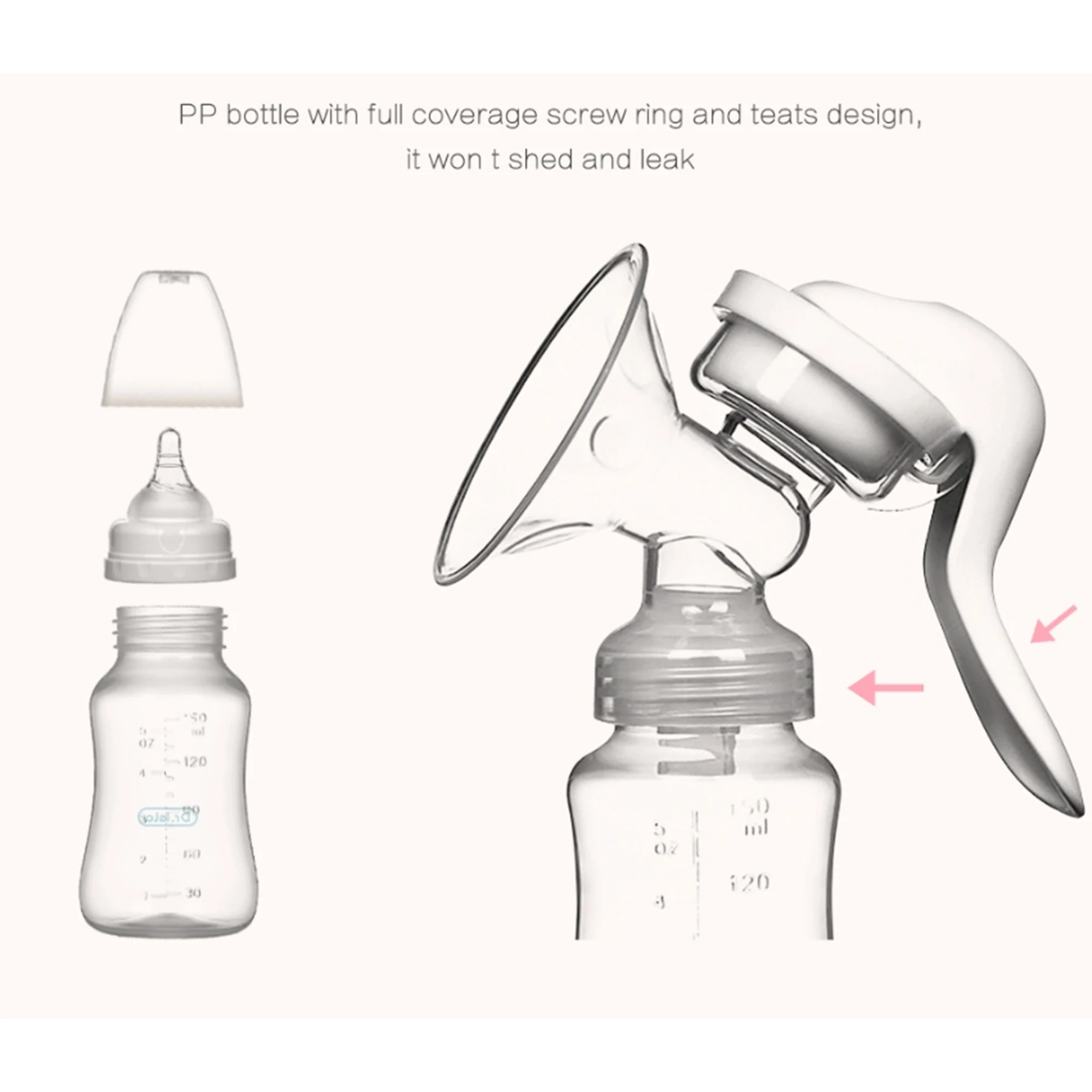 Manual breast pump, dual-purpose for both bottle and breast milk storage cup, preferred for breastfeeding mothers 2