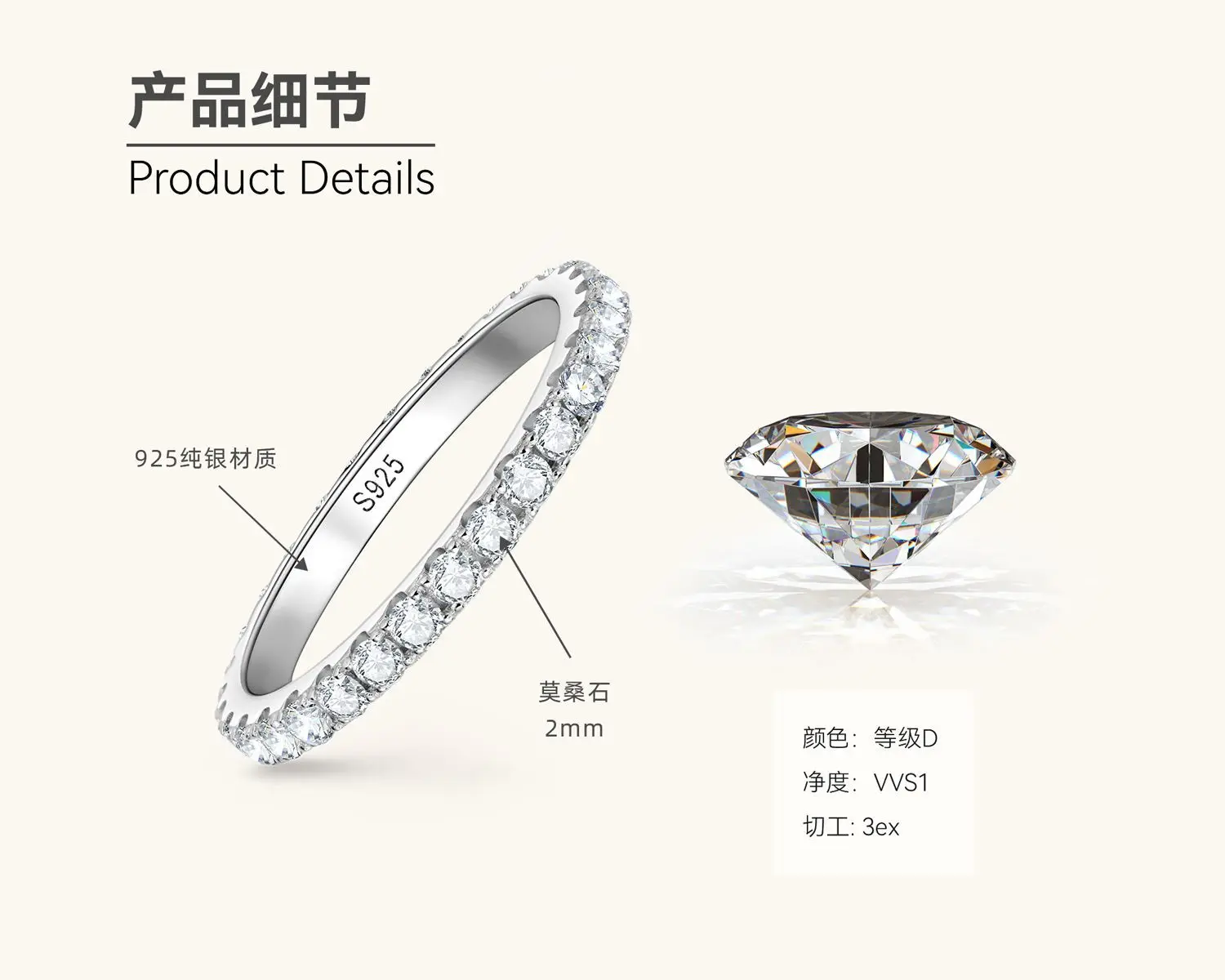 GRA Certified Moissanite Ring for Women Real 925 Sterling Silver Wedding Rings Engagement Eternity Bands Jewelry Gifts 2