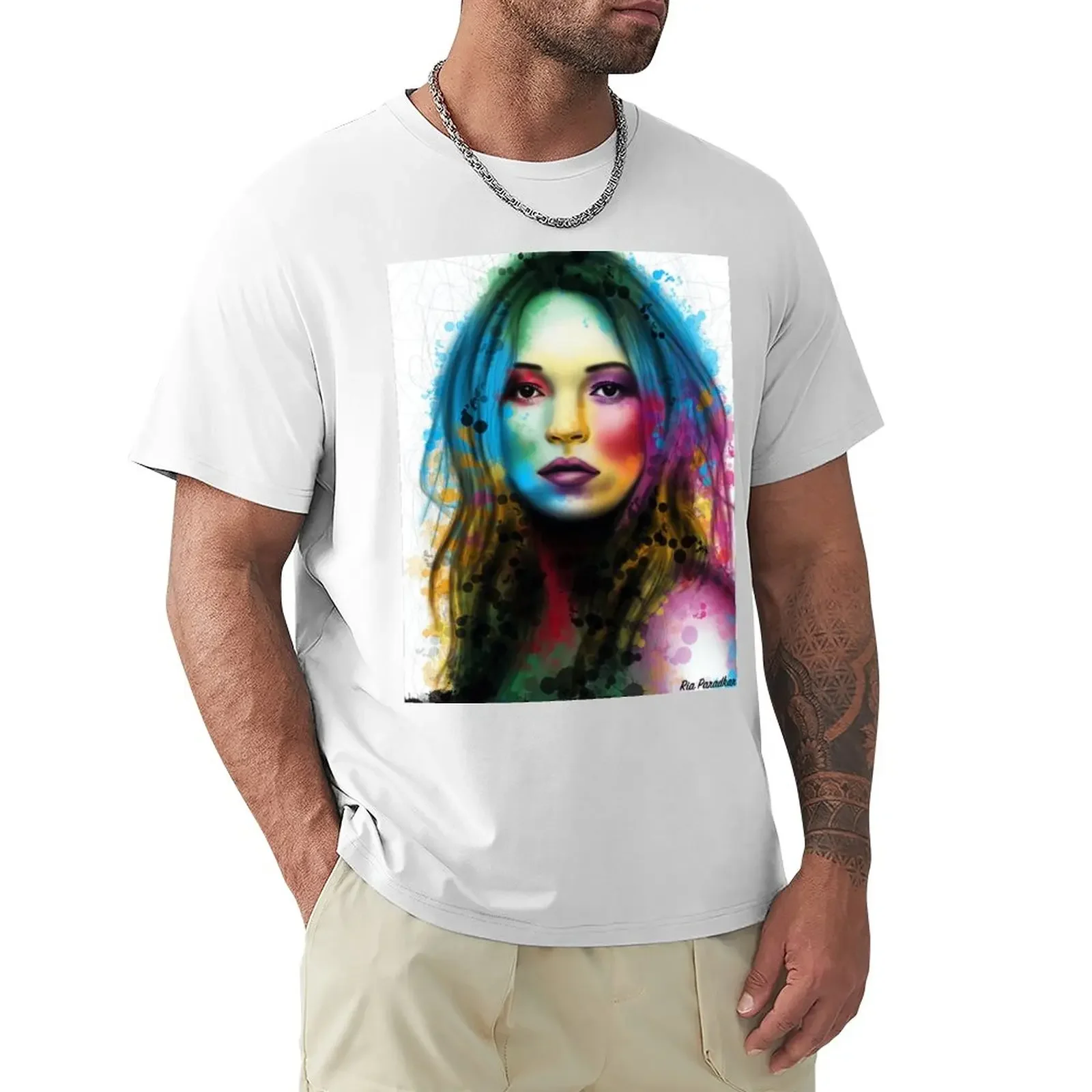 Kate Moss - Colorful Splatter T-Shirt New Edition Customs Blacks Mens T Shirt Graphic