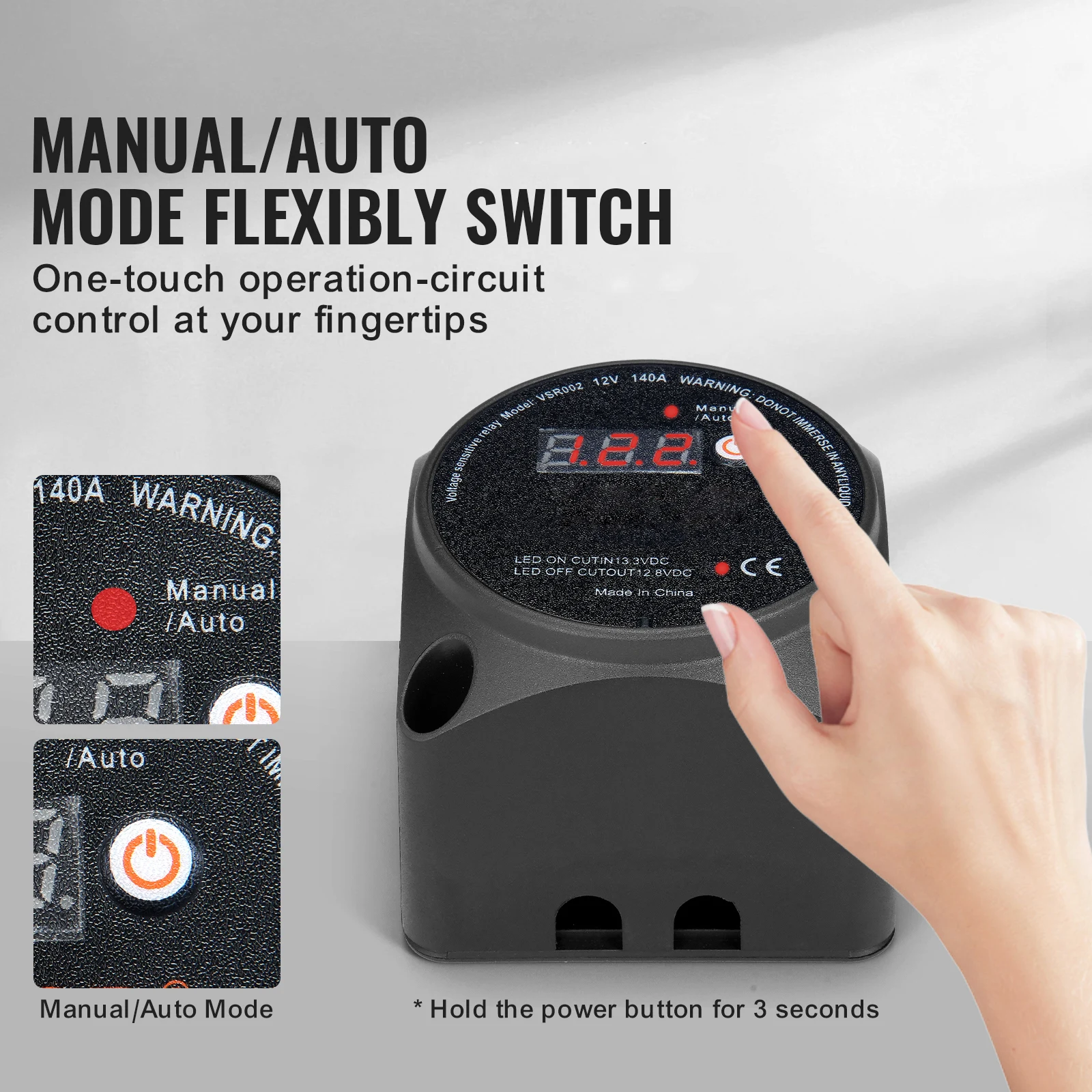 SucceBuy Dual Battery Isolator Kit 12V 140Amp / 12V/24V 250 AMP VSR Voltage Sensitive Relay & LCD Screen for ATV UTV RV Camper