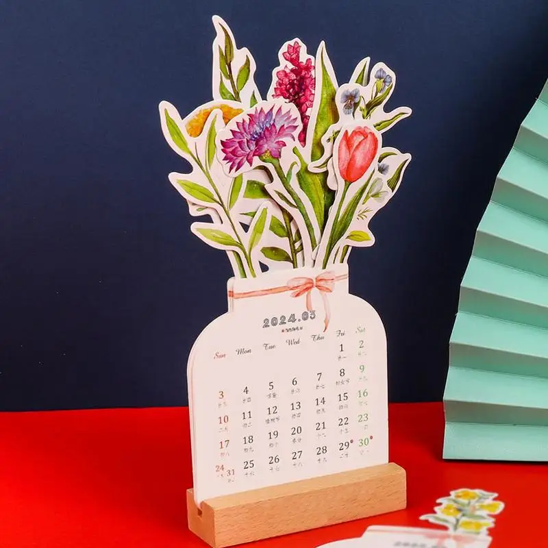 Bloomy Flowers Desk Calendar Creative Vase Shaped Calendar New Year Monthly Planner Home Office Desk Decor Gift