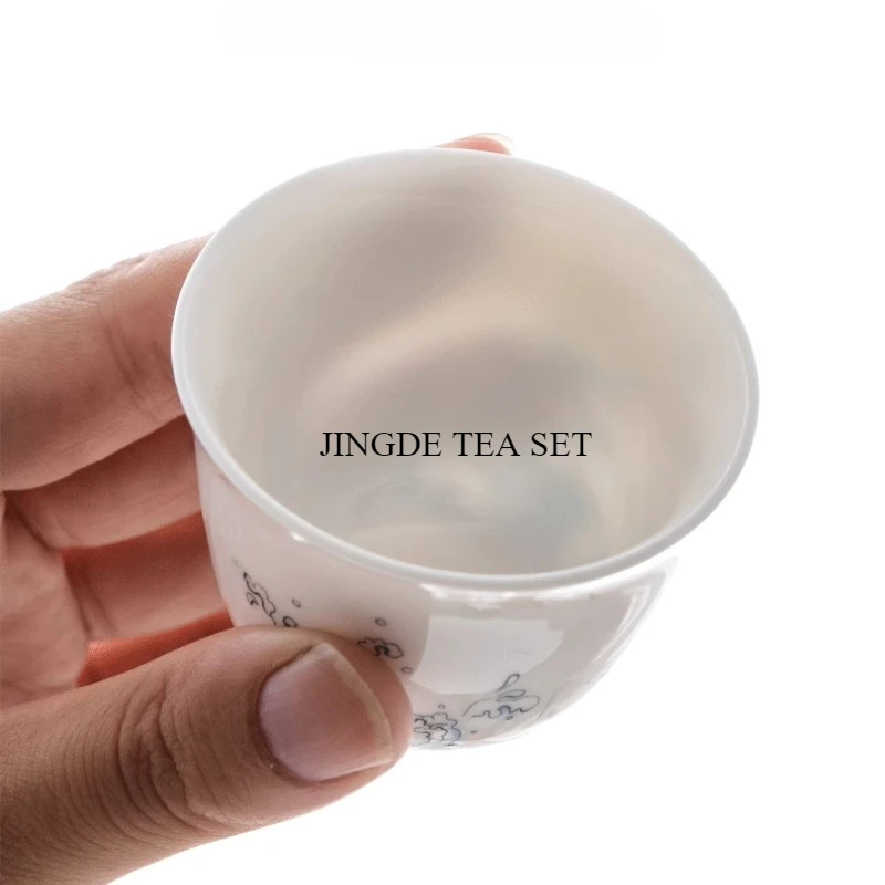 1pc Boutique Ceramic Teacup Tea Bowl Jingdezhen White Porcelain Tea Cup Personal Single Cup Tea Set Supplies Home Drinkware