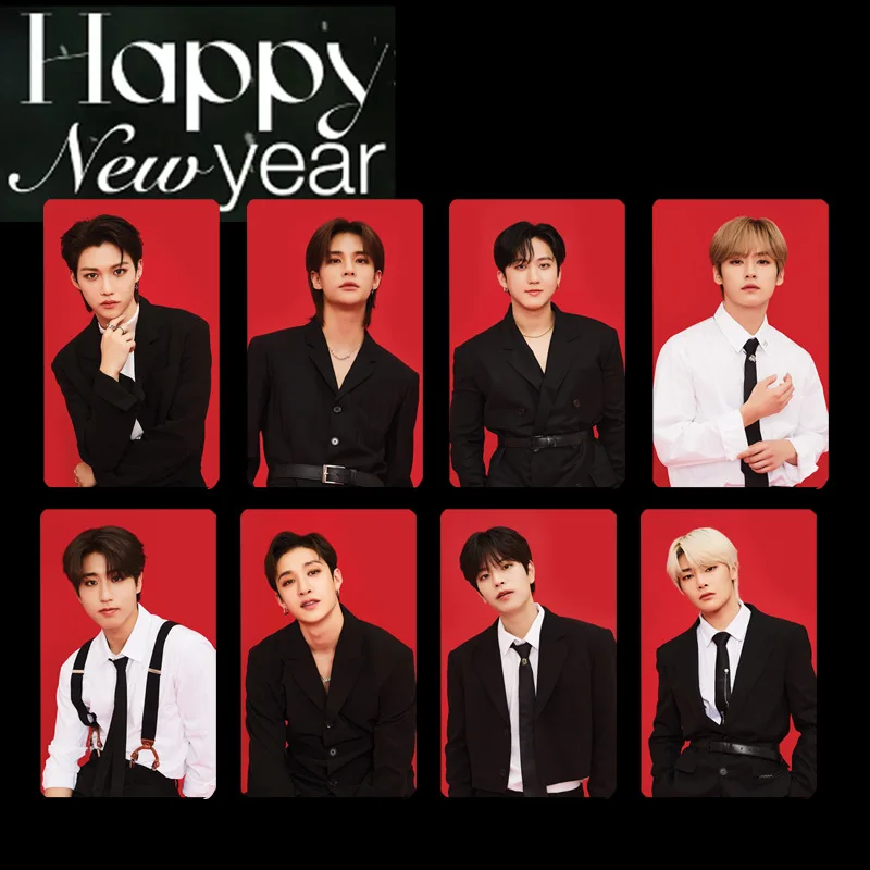 

8PCS KPOP Stray Kids HAPPY NEW YEAR Photocards Double-Sided LOMO Cards HyunJin Felix Signature Paper Cards Fans Collections