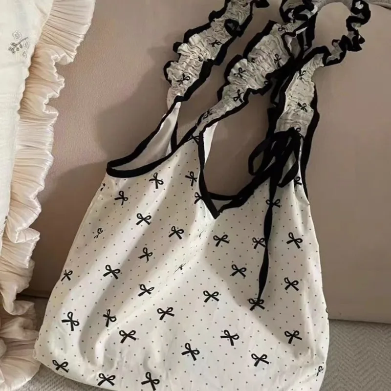 thumbnail image 1 of Bolsos de hombro LinDeJuan con estampado de lazo y volantes Y2k gran capacidad para mujer, 1 of 5