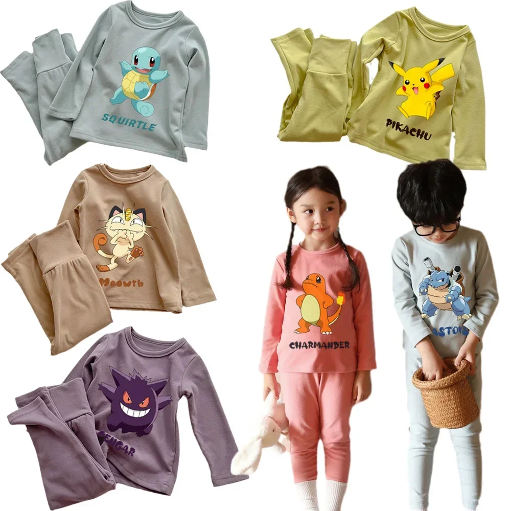 

Pokemon Pikachu Squirtle Charizard Kids DeRong High-waisted Underwear Set Comfortable Autumn Clothes Babies Belly Protection