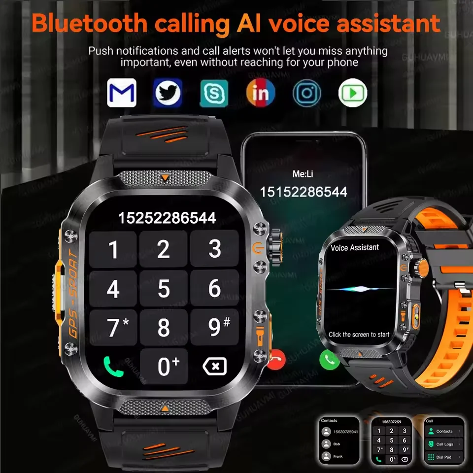 New Men Built-in GPS Smart Watch TREX3 2.01 Inch Screen 10ATM Waterproof 178+sport Mode Bluetooth Call Military Adult Smartwatch