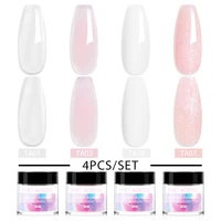 4pcs/set Nail Acrylic Powder White Clear Pink Nude French Crystal Powder for Extension Nail With Crystal Cup Brush Carving Tool 1