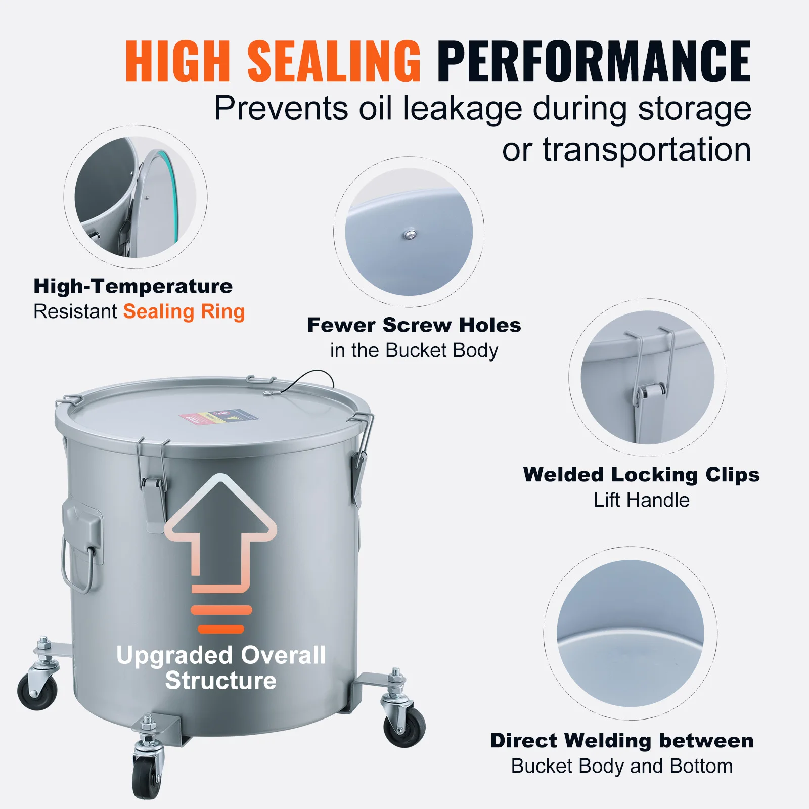 VEVOR 8/10/16 Gallon Fryer Grease Bucket Oil Disposal Caddy with Caster Base Rust-Proof Coating Oil Transport Container w/Lid
