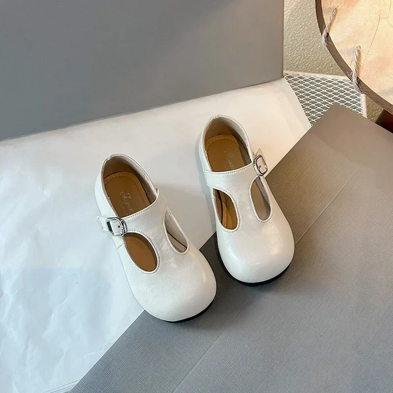 Girls Princess Shoes Black Round Toes New Fashion Kids Performance Shoes Pu Leather Non-slip Children Flat 23-33