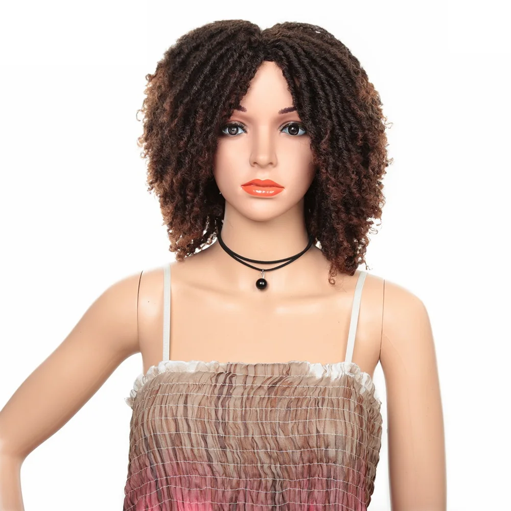 

Dreadlock Wigs Short Twist Curly Synthetic Wigs Afro Faux Locs Wig Ombre Black Brown wigs for Black Women and Men