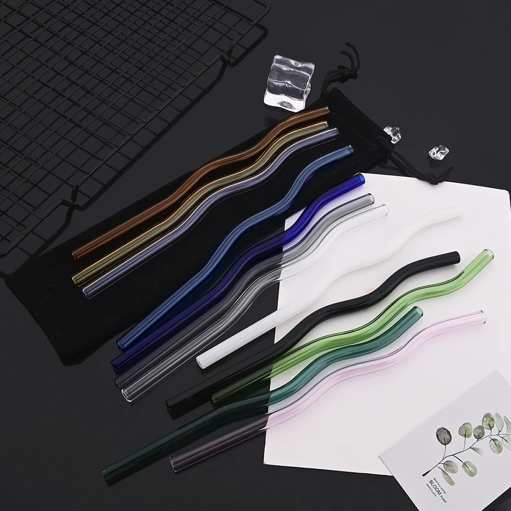 Eco-Friendly Colorful Wavy Reusable Glass Drinking Straws Set - 5 Piece Collection