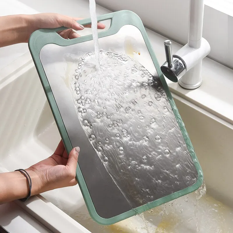 Cutting Board 1pc Two Sides Of Stainless Steel and Plastic Dual-purpose Multifunctional Cut Vegetables and Meat Chopping Board