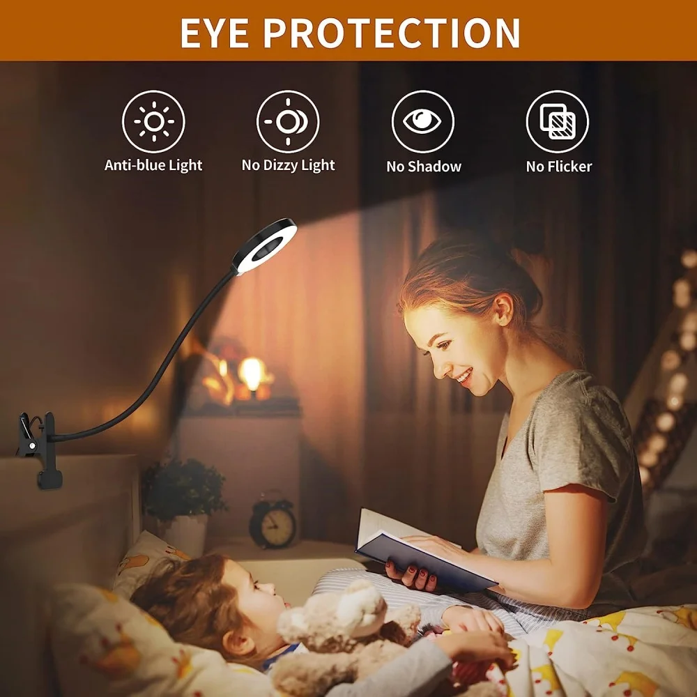 LED Reading Light with Clamp 3 Color & 10 Brightness Desk Lamp Flexible Gooseneck Book Lamp Kids Reading Night Light Book Light 5