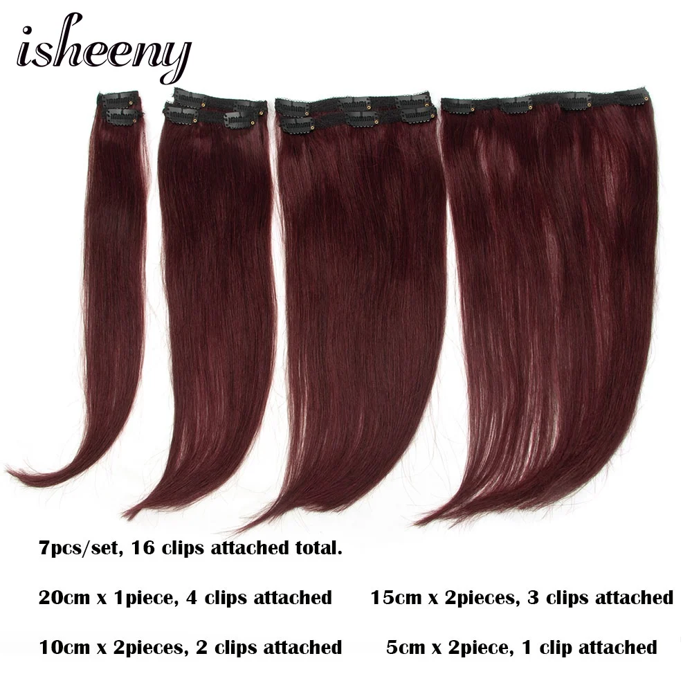 Human Hair Extensions Burgundy Wine Red Clip In 12-24 Inch 7pcs/set 50g-120g