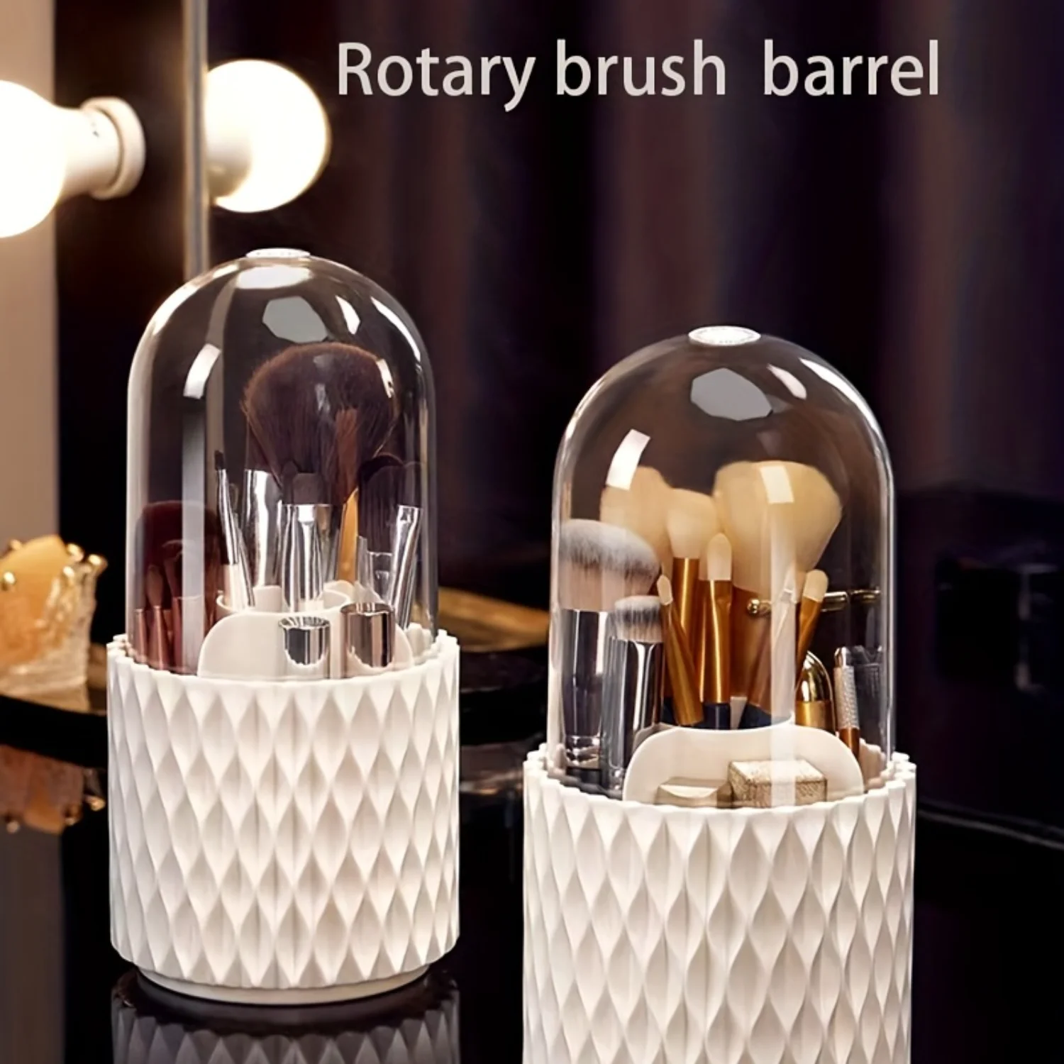 360 Degree Rotating Makeup Brush Holder with Clear Acrylic Cover - Cosmetics Organizer for Vanity and Bathroom 2