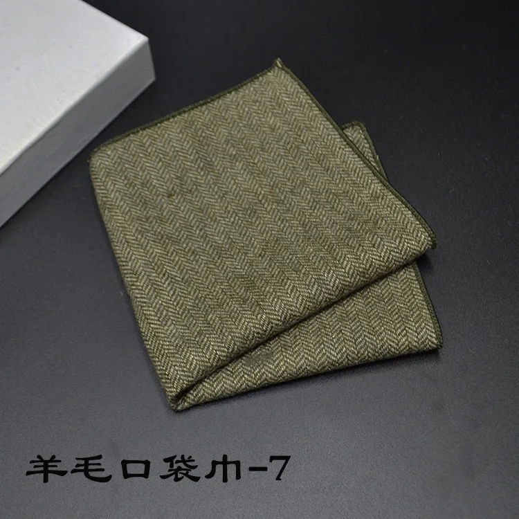 23*23CM New Vintage Wool Pocket Square Plaid Black Handkerchief Men's Business Suit Tie Accessories Scarf Hankies Tuxedo Cravat