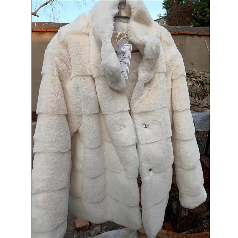 Women Cropped Faux Mink Fur Coat Korean Style Warm Lined Winter Jacker 2024 All-Match Stand Collar Loose Fluffy Outwear Thick