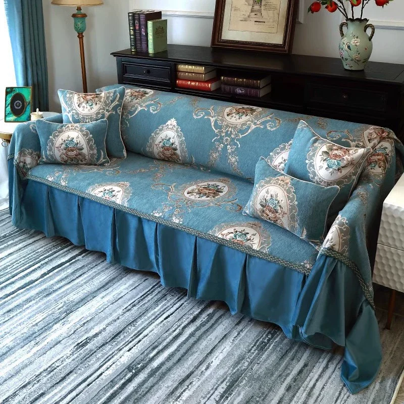 Chenille Sofa Cover Cushion Retro Luxury Embroidery Jacquard Non-slip Sofa Cover Home Decor Four Seasons Universal Sofa Cushion