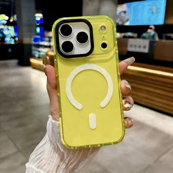 Vibrant Neon Transparent Crystal Phone Case with Magnetic Protector Cover - iPhone 18 Pro (Yellow)