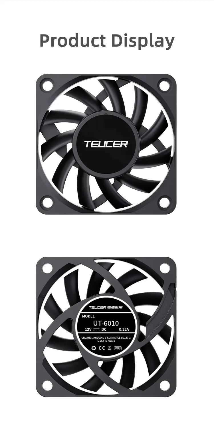 UT6010 Fan 12V 0.22A 60x60x10mm 3500RPM Suitable for Small Server, 3D Printers,