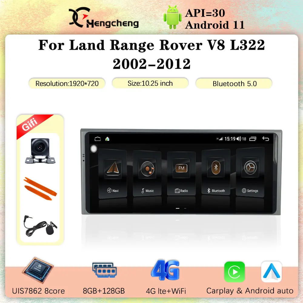 

10.25 Inch For Land Range Rover V8 L322 2002-2012 Car Multimedia Video Player GPS Navigation Android 11 8Core 8+128G Carplay