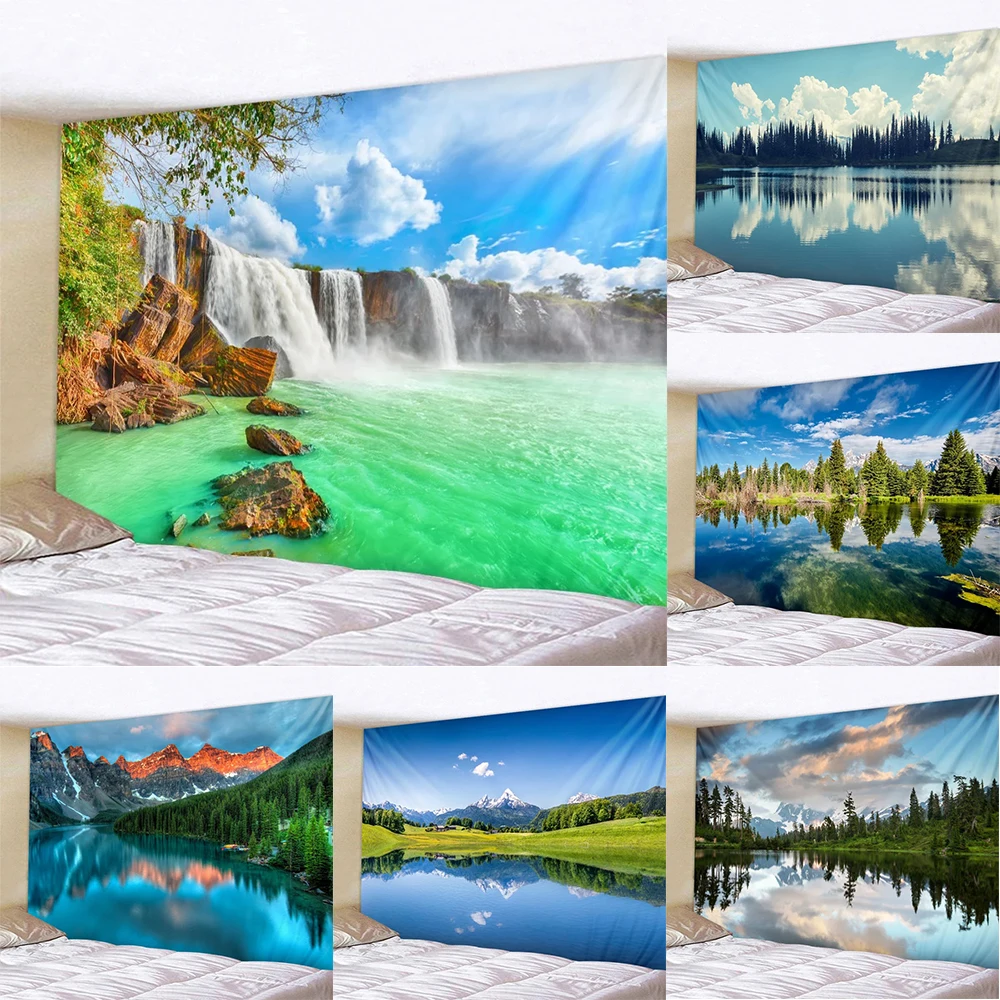 

Forest waterfall landscape pattern stream wall background cloth bohemian home decoration bedroom living room tapestry