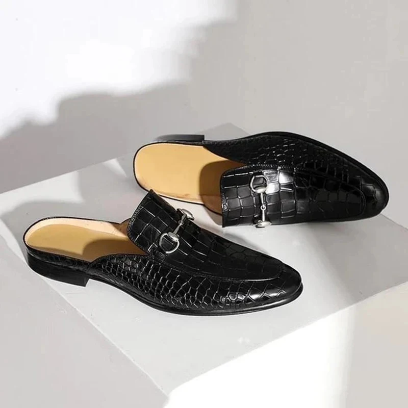 Men's Leather Loafers Back Space Fashion Casual Small Leather Shoes Slippers Single Shoes Eur Size 38-48