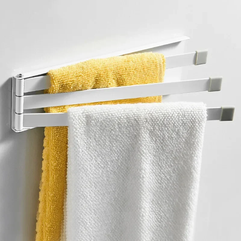 Toilet Non-perforated Iron Art Bathroom Pendant Folding Towel Rack Rotary Movable Rod Towel Bar Wall-mounted Shelf