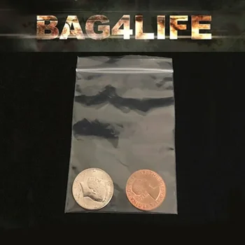 Bag4Life (1 Moneta da mezzo dollaro americano e DVD) Trucchi magici Primo piano Illusioni di strada Gimmick Prop Nomeed Coin Thru Borsa di plastica trasparente