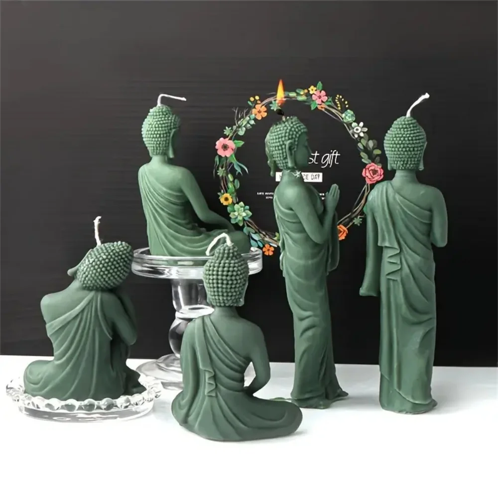 3D Buddha Silicone Mold Buddhist Namaste Standing Meditation Relaxing Monk Candle Soap Resin Mold DIY Religious Home Decor Tools