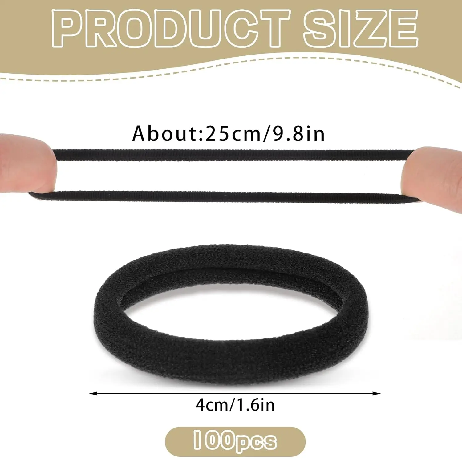 100PCS 4cm Black Hair Ties, Cotton Seamless Ponytail Holders, No Damage Elastics Hair Bands for Thick Heavy &Curly