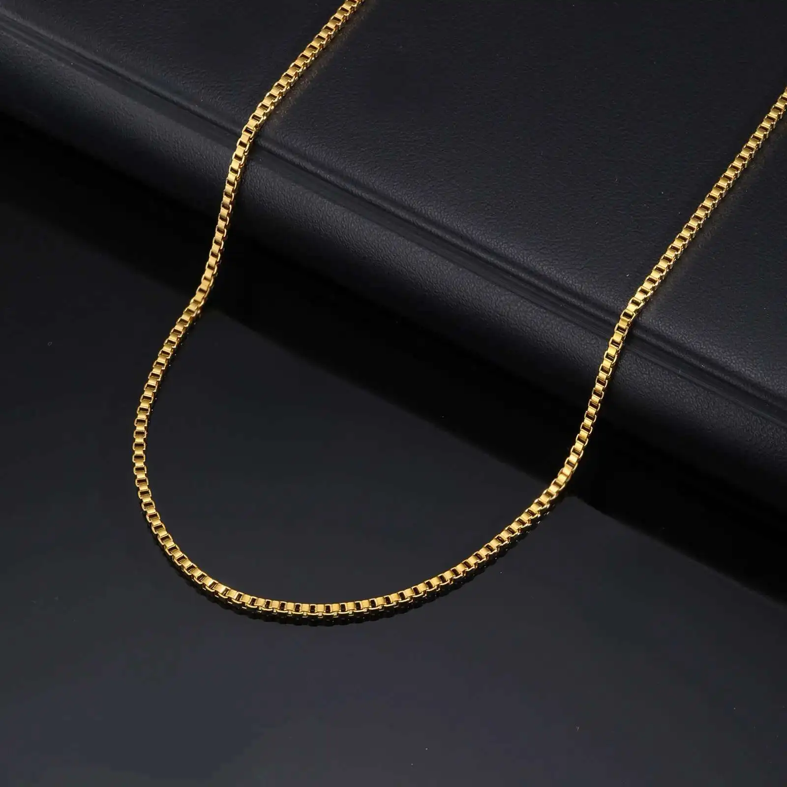 Prjewel 2 mm Edelstahl-Box-Kettenhalsketten für Männer und Jungen, vergoldetes Metall, Ks, kurze Halsketten, Vatertagsgeschenk