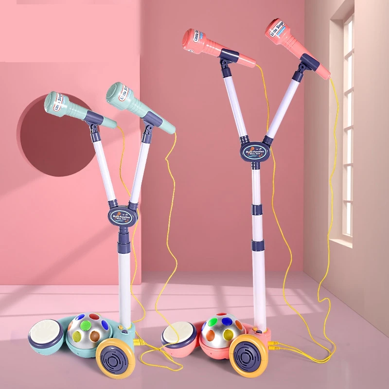 

Children Vertical Type Adjustable Karaoke Machine Toys Kids Two-Mike Light Singing Brainging Musical Instrument Toy