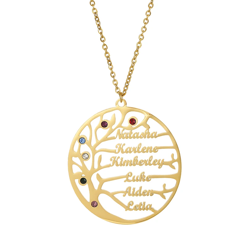 Leben Baum Familie 1-6 Namen Anhänger Halskette Personalisierte Edelstahl Typenschild mit Birthstone Für Frauen Männer Geburtstag Geschenk – Detail 7