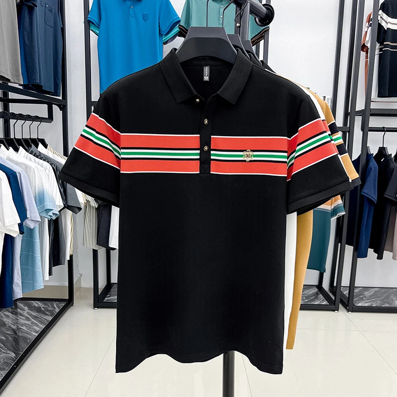 Light luxury letter embroidery polo shirt fashion brand men short sleeve T-shirt new stripe comfort summer breathable casual top 14 S39eb137e545643749ebc5d1a68480219w