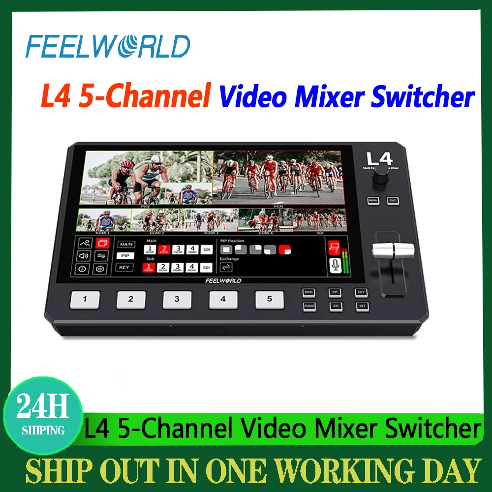 FEELWORLD 라이브 스트리밍용 L4 스위처, 10.1 인치 멀티 카메라 터치 스크린, USB3.0 고속 스트리밍, 비디오 믹서 스위처, 5 채널