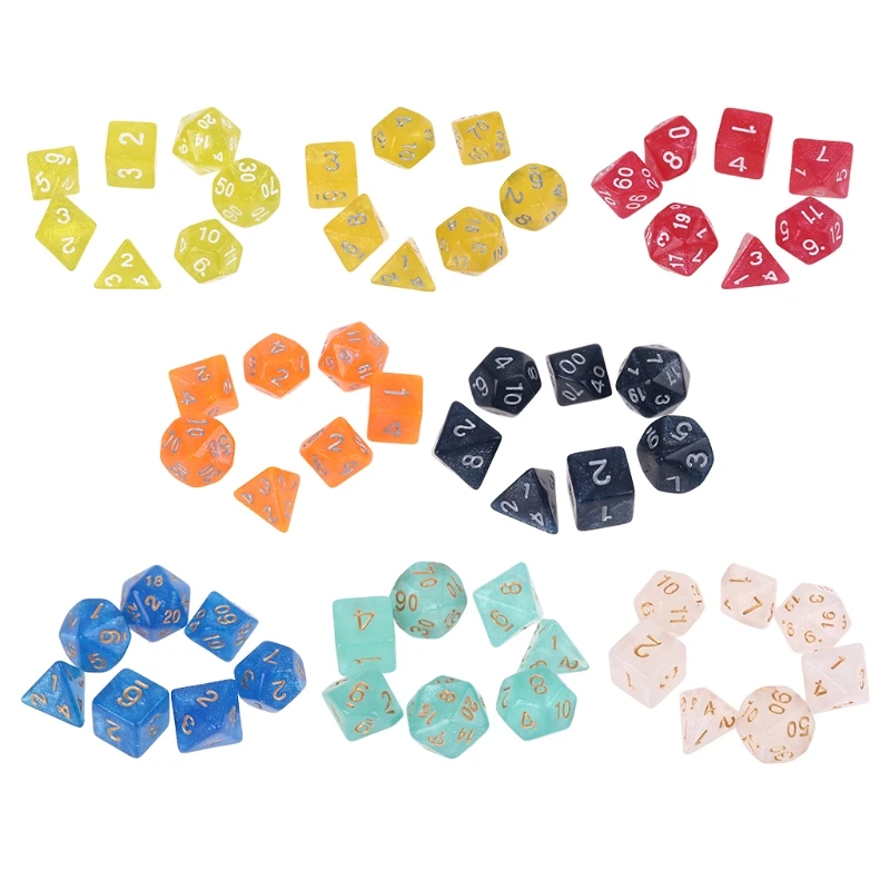 

H8WC 7Pcs/Pack Different Number of Faces Acrylic Dices Game Props Educational Children Kids Multi-faceted Digital Dices