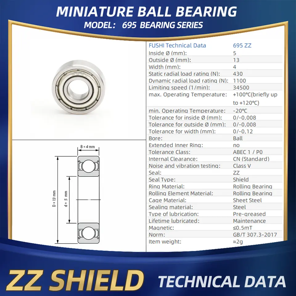 FUSHI 695zz 695 2rs Bearing 5x13x4 mm 10Pcs Stainless steel S695zz Flange F695 2rs Bearing For VORON 3D Printer,RC Car image 3
