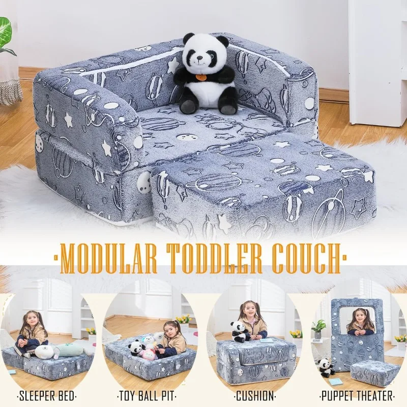 Kids Nugget Play Couch 3-in-1 Modular Toddler Couch Baby Couch Foam Armchair Children Convertible Sectional Sofa 6