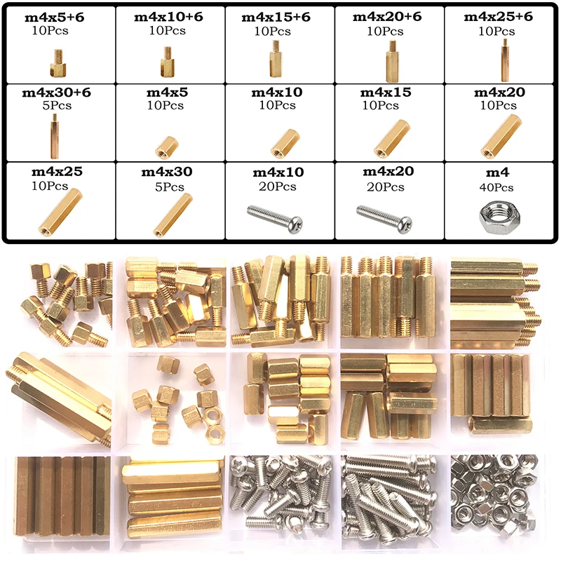 910pcs/set M3 Male Female Hex Brass Standoff Spacer Kit with Screw Nut and  Washer pcb motherboard standoff Assortment Kit