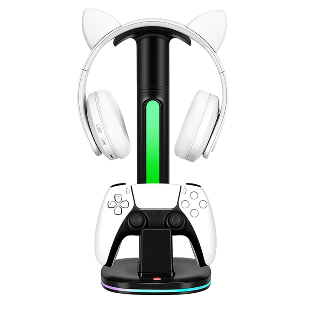 Station de charge PS5 avec support Casque, porte téléphone et lumière RGB