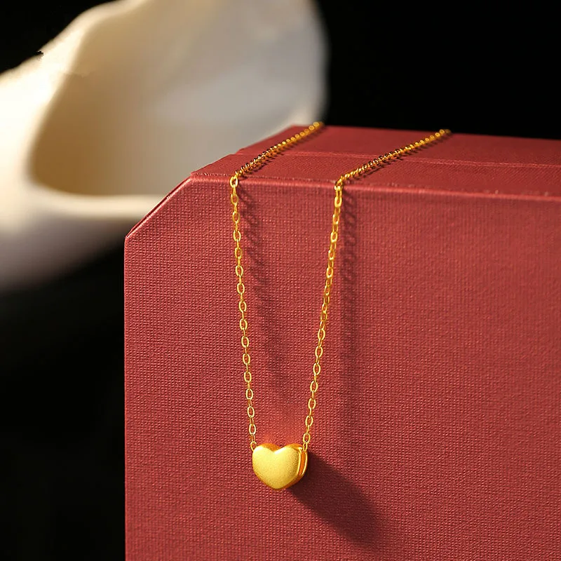 LABB 999 Full Gold Love Pendant 3D Hard Gold Peach Heart Necklace Pendant Women's Fine Jewelry Valentine's Day Gift D0035