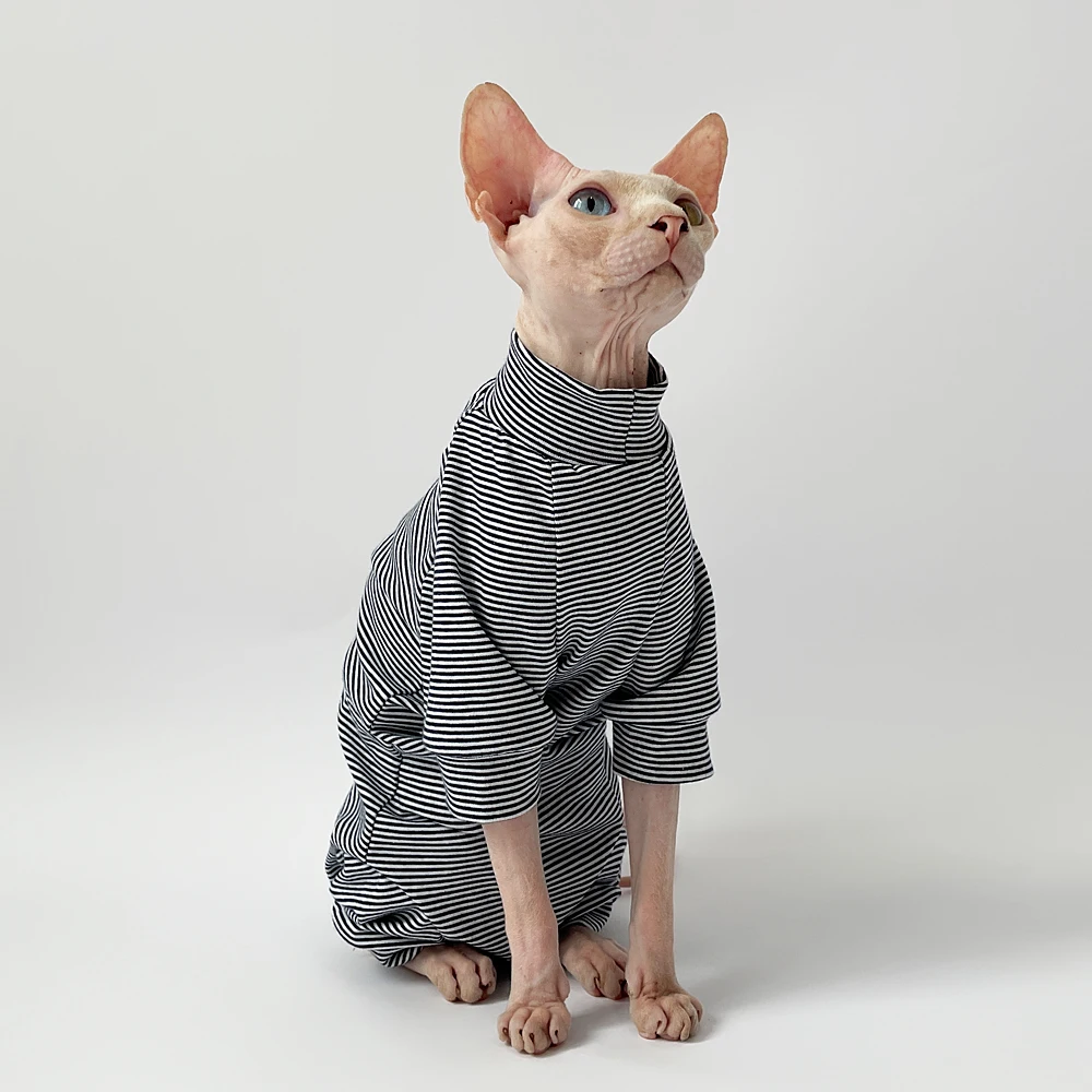 Pet Clothes Sphynx Cat Leisure Stripe 4-legged Cotton Comfortable Hairless Cat Outfits Soft Winter Warm Devon Kornish