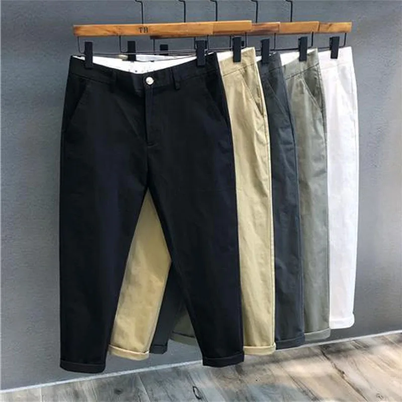 2023 Autumn Winter Men's Korean Fashion Casual Thin Small Straight Leg Korean Loose Crop Pants Comfortable Versatile Pants