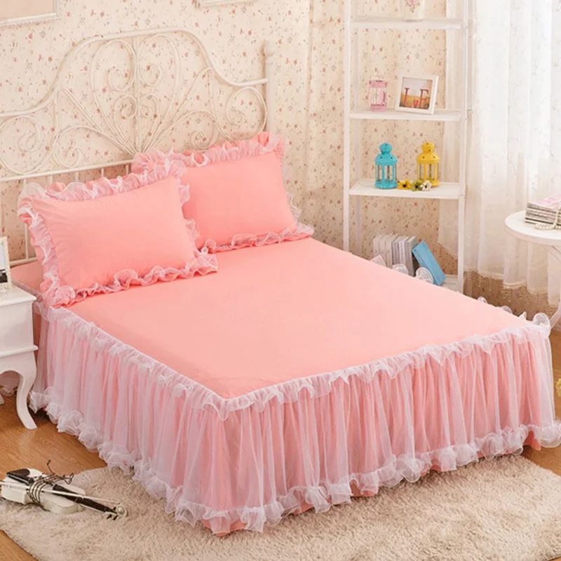 1pcs Elegant Princess Bed Skirt Non-slip Mattress Cover Ruffled Lace Bed Skirt Bedsheet Protector Bedspread No Pillowcase