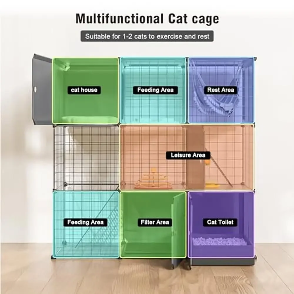 Cat Enclosure Playpen with Litter Box Cat House Large Wire Kennel Detachable Indoor Outdoor Crate Metal Catio Unique Design Easy
